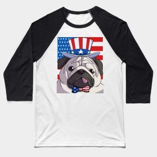 Pug 4th Of July American Flag Baseball T-Shirt